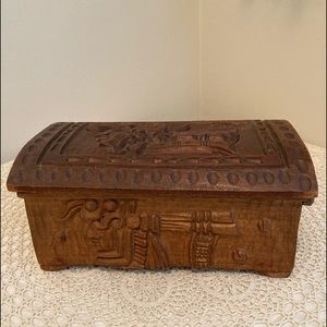Vintage Hand Carved Rustic Farmhouse Bohemian Wooden Decorative Box